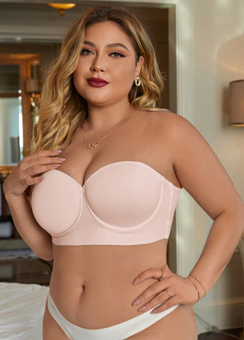 Пудровий топ бюстгальтер SHEIN з кісточками поліестер