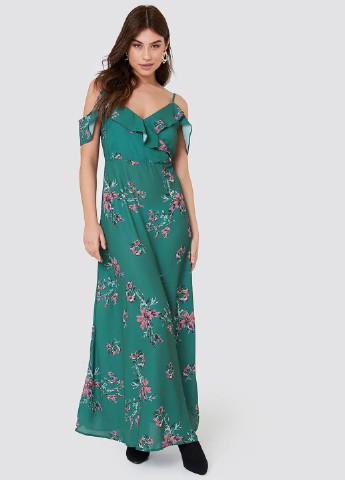 Зеленое кэжуал платье на запах, клеш Rut & Circle с цветочным принтом