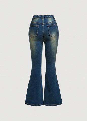 Темно-синие демисезонные клеш джинсы SHEIN