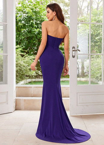 Фіолетова вечірня сукня з відкритими плечима SHEIN однотонна