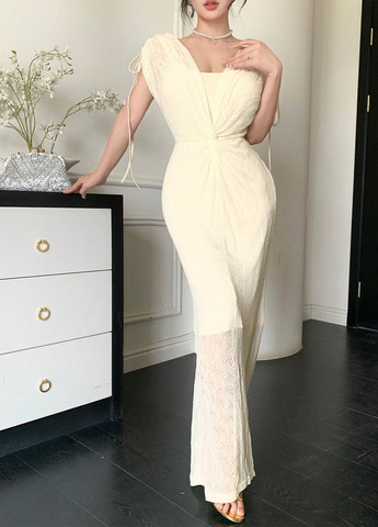 Бежевий літній комплект (сукня, накидка) SHEIN