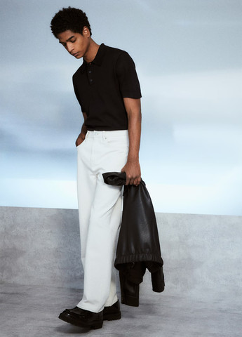 Черная футболка-поло для мужчин H&M однотонная