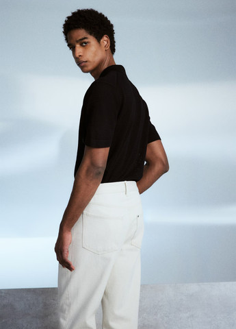 Черная футболка-поло для мужчин H&M однотонная