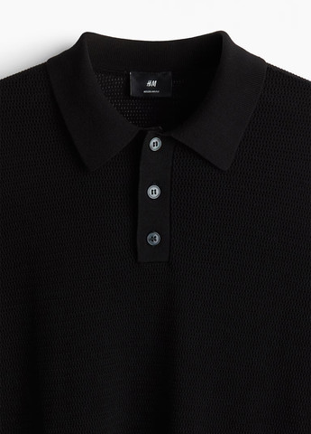 Черная футболка-поло для мужчин H&M однотонная