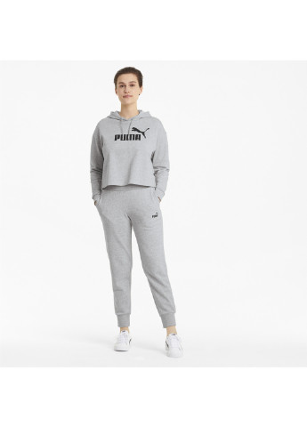 Сіра спортивна толстовка essentials logo cropped women's hoodie Puma однотонна