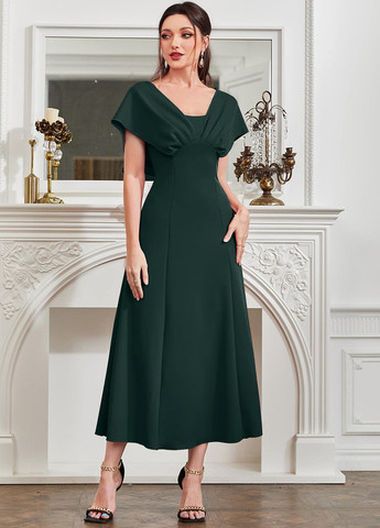 Темно-зеленое кэжуал платье в стиле ампир, клеш SHEIN однотонное