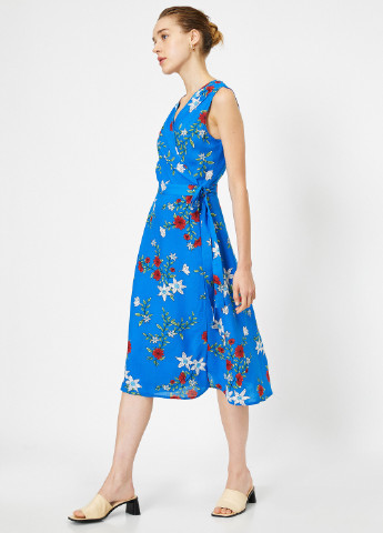 Блакитна кежуал плаття, сукня на запах KOTON з квітковим принтом