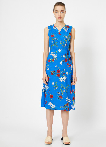 Голубое кэжуал платье на запах KOTON с цветочным принтом