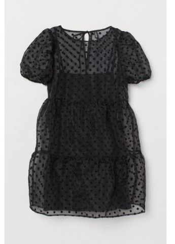 Черное кэжуал платье с пышными рукавами o8305 s черное H&M в горошек