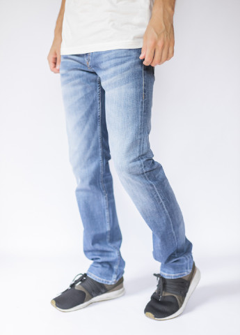 Темно-голубые демисезонные прямые джинсы Mustang
