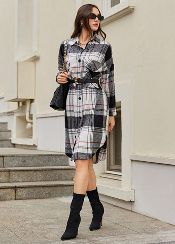 Комбинированное кэжуал платье рубашка SHEIN в клетку