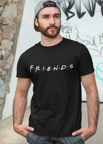 Чорна футболка чоловіча чорна з принтом "friends" Maybel