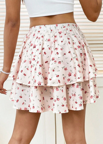 Светло-розовая кэжуал цветочной расцветки юбка SHEIN клешированная-солнце