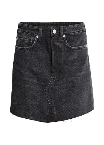 Черная джинсовая однотонная юбка H&M а-силуэта (трапеция)