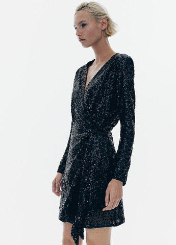 Черно-белое праздничный, вечернее платье на запах H&M однотонное