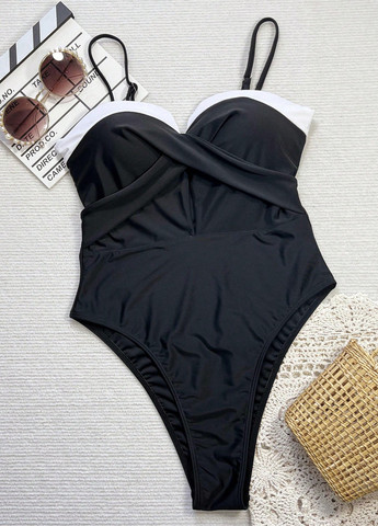 Чорно-білий літній купальник майо, суцільний SHEIN