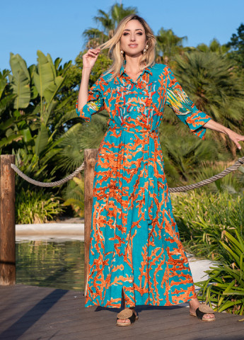 Бирюзовое пляжное платье рубашка Anastasea с абстрактным узором