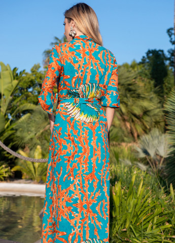 Бирюзовое пляжное платье рубашка Anastasea с абстрактным узором