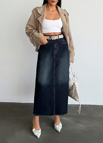 Темно-синяя джинсовая меланж юбка SHEIN