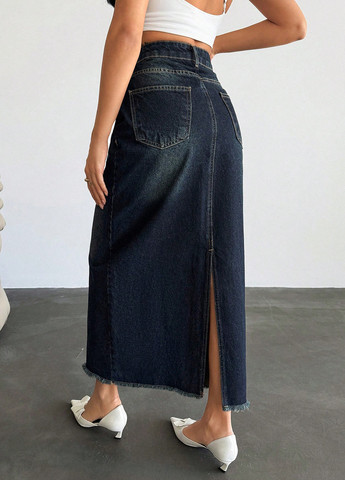 Темно-синяя джинсовая меланж юбка SHEIN