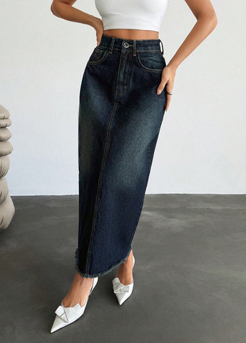 Темно-синяя джинсовая меланж юбка SHEIN