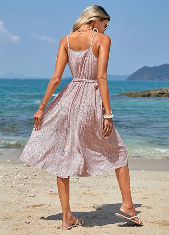 Светло-розовое кэжуал платье платье-комбинация SHEIN в горошек