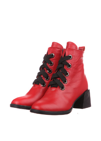 Красные женские ботинки на молнии со шнуровкой