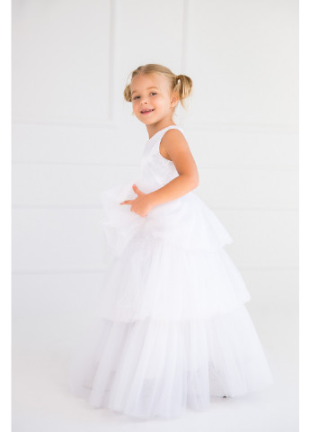 Белое нарядное платье для девочки трехслойное белое Color Dreams (196894637)