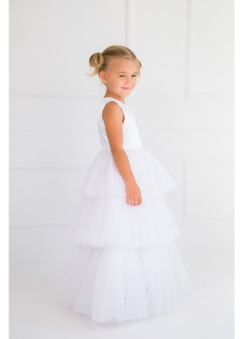 Біла ошатне плаття для дівчинки тришарове біле Color Dreams (196894637)