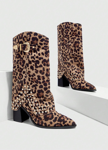 Осенние сапоги казаки SHEIN с пряжкой, с камнями