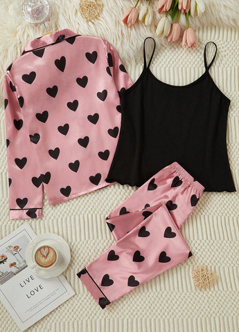 Рожева всесезон піжама (сорочка, майка, штани) сорочка + топ + брюки SHEIN