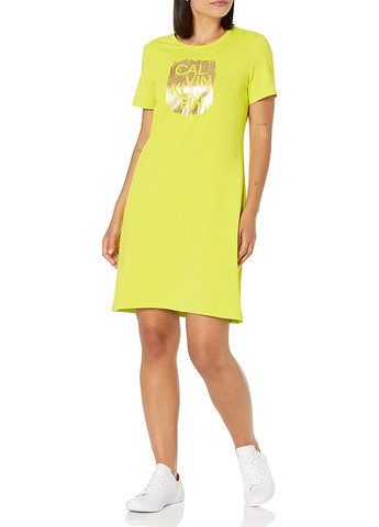 Салатовое кэжуал платье платье-футболка Calvin Klein с надписью