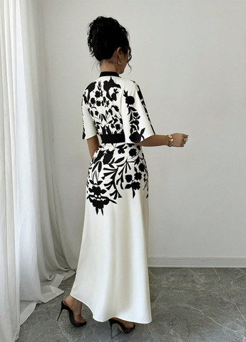 Чорно-білий святковий, вечірня сукня а-силует SHEIN з квітковим принтом