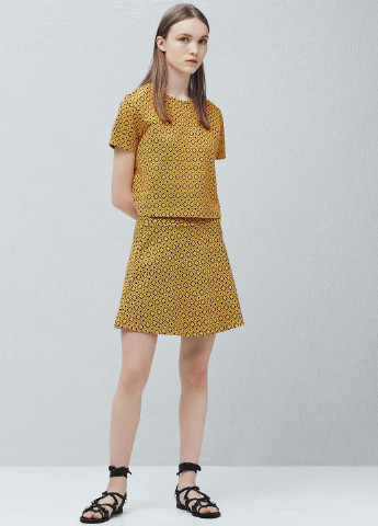 Желтая кэжуал с геометрическим узором юбка Mango а-силуэта (трапеция)