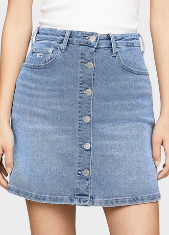 Синяя кэжуал, джинсовая однотонная юбка Tommy Jeans а-силуэта (трапеция)