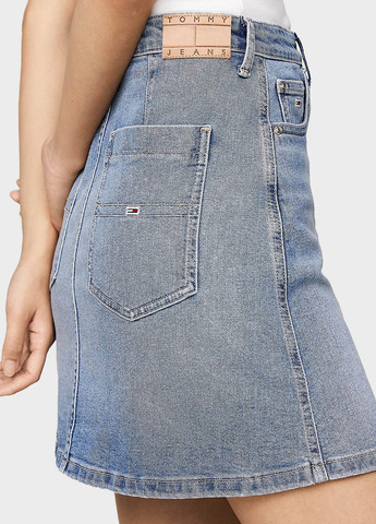Синяя кэжуал, джинсовая однотонная юбка Tommy Jeans а-силуэта (трапеция)