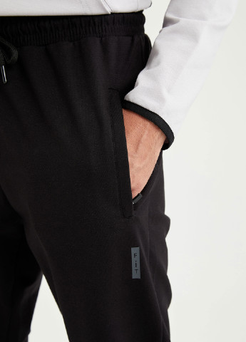 Штани DeFacto джогери, завужені однотонні чорні спортивні трикотаж, бавовна