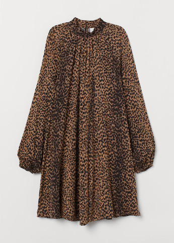 Светло-коричневое кэжуал платье а-силуэт H&M леопардовый