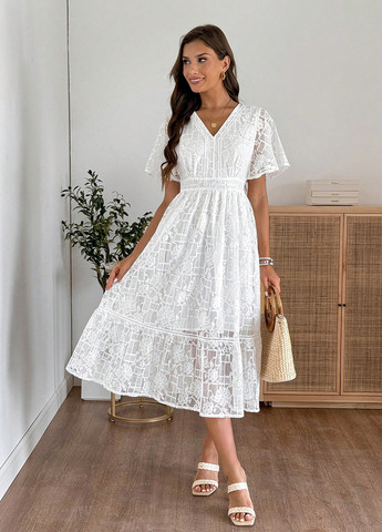 Белое кэжуал платье а-силуэт SHEIN однотонное