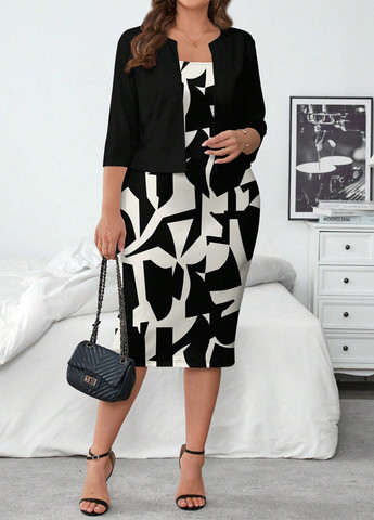 Комбинированный демисезонный комплект (платье, жакет) SHEIN