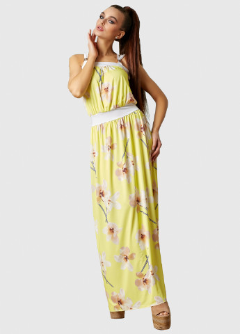 Желтое кэжуал платье клеш ST-Seventeen с цветочным принтом