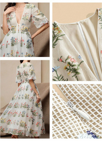 Белое кэжуал платье а-силуэт SHEIN с цветочным принтом