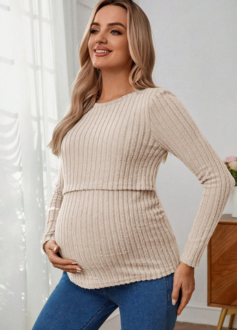 Світло-бежевий демісезонний светр для вагітних джемпер SHEIN