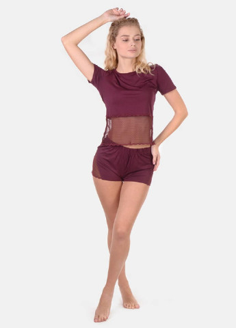Бордовий комплект жіночий футболка та шорти N.EL. 1107-92
