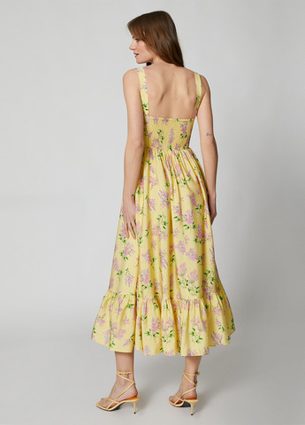 Желтое кэжуал платье клеш KOTON с цветочным принтом