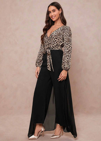 Комбинезон SHEIN комбинезон-брюки колор блок чёрный вечерний полиэстер