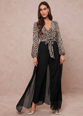 Комбинезон SHEIN комбинезон-брюки колор блок чёрный вечерний полиэстер