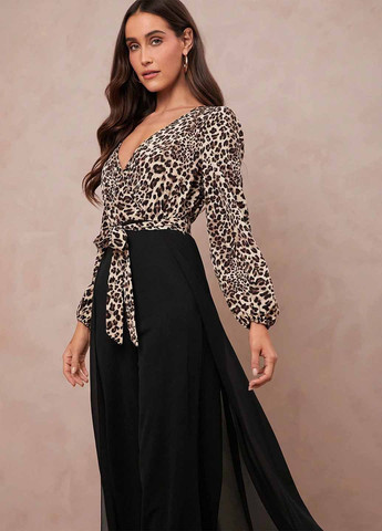 Комбинезон SHEIN комбинезон-брюки колор блок чёрный вечерний полиэстер