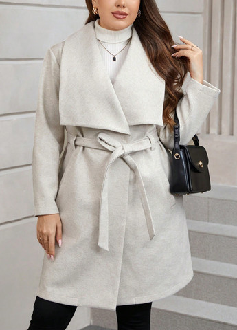 Айворі демісезонне Пальто двобортне SHEIN