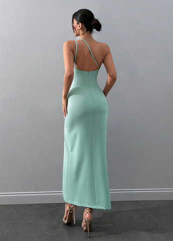 М'ятна вечірня сукня на одне плече, силуетна SHEIN однотонна